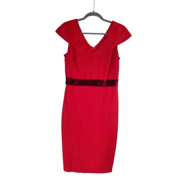 Taylor Holiday Formal Red Cap Sleeve Sheath Dress with Velvet Waistband, Size 8 - Picture 1 of 10